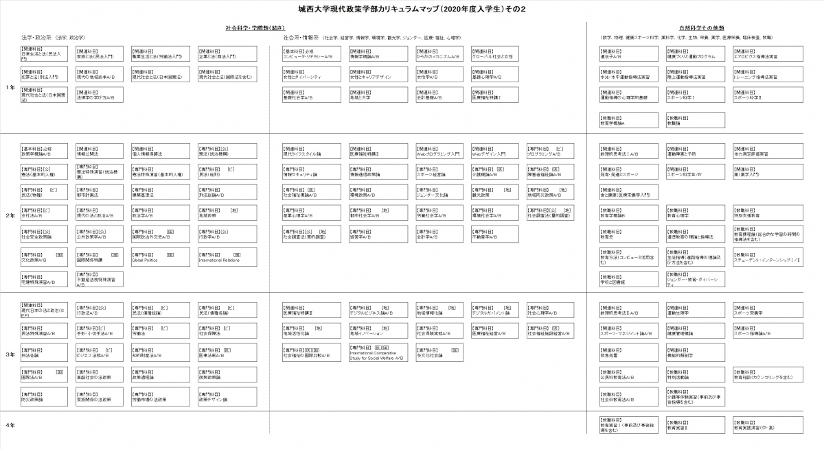 現代政策学部カリキュラムマップ（2020年生入学生）その2